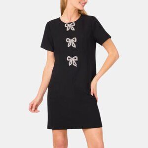 NWT CECE WOMEN'S RHINESTONE BOWS SHIFT DRESS BLACK SIZE 12